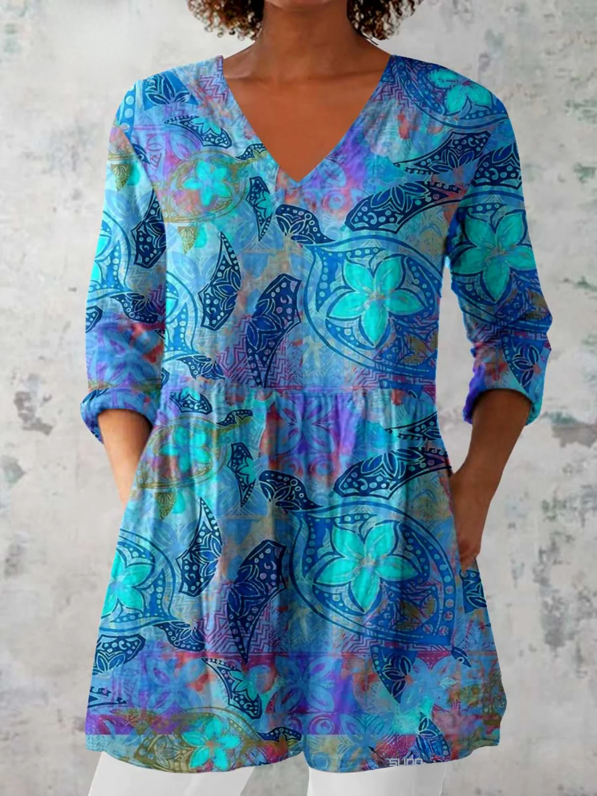 Long Blouse with V-Neck