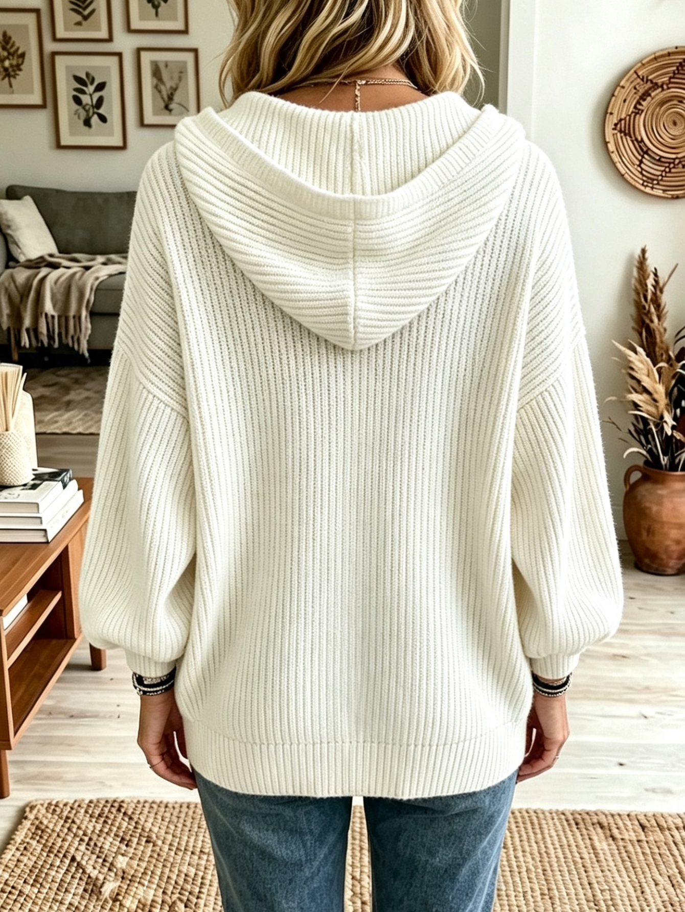Women’s Hooded Knit Cardigan, Relaxed Fit Button Front Sweater Jacket Casual Outerwear