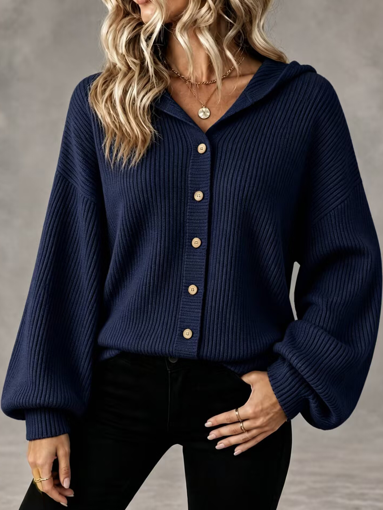 Women’s Hooded Knit Cardigan, Relaxed Fit Button Front Sweater Jacket Casual Outerwear