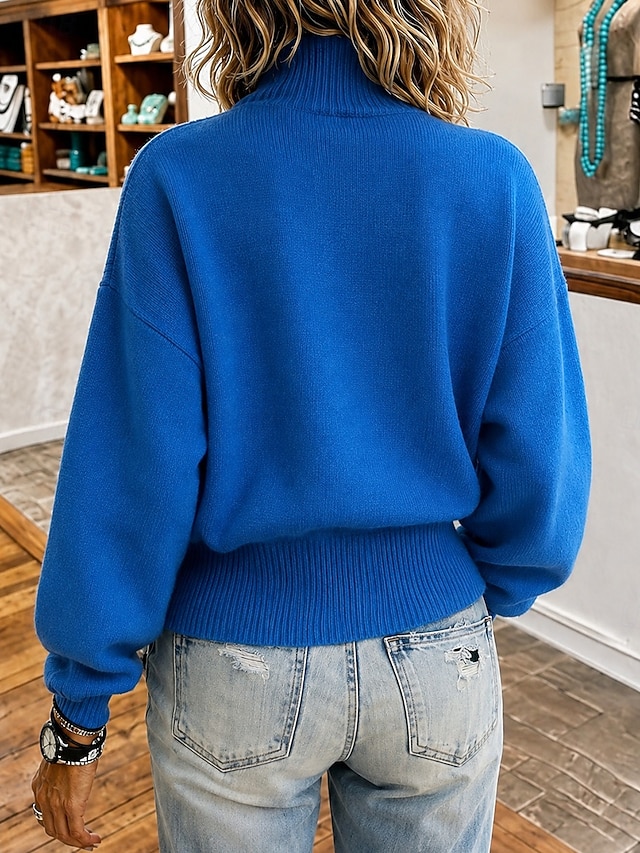 Decorative Button High Collar Knit Sweater