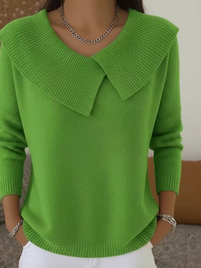 Women's Turtleneck Sweater Vintage Ribbed Turndown Patchwork Knitted Textured Long Sleeve Regular Tops