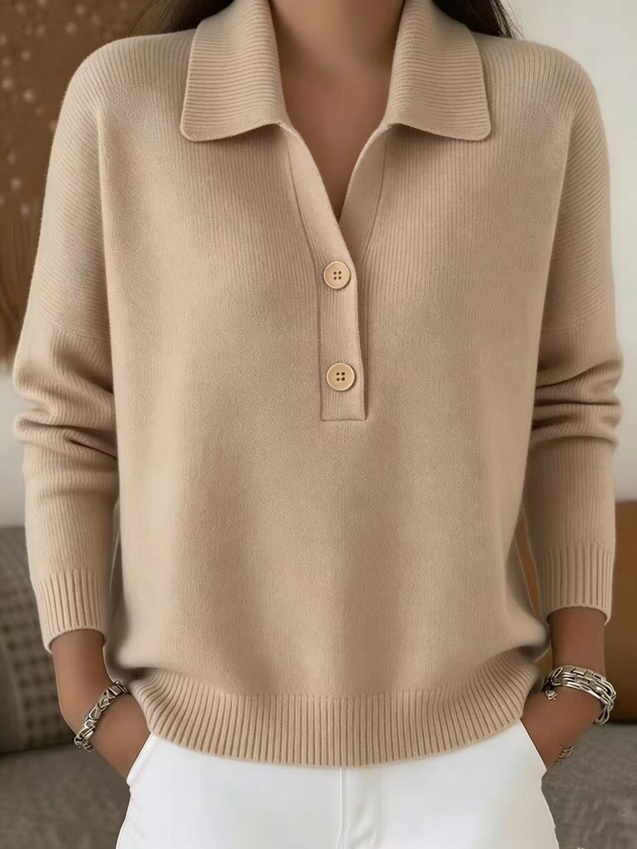 Women's Sweater Pullover Sweater Jumper Elegant Vintage Daily Turndown Buttons Long Sleeve Regular Tops Knit Daily Holiday