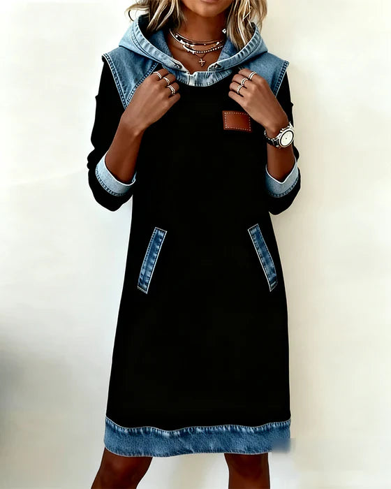 Urban Contrast Hooded Dress