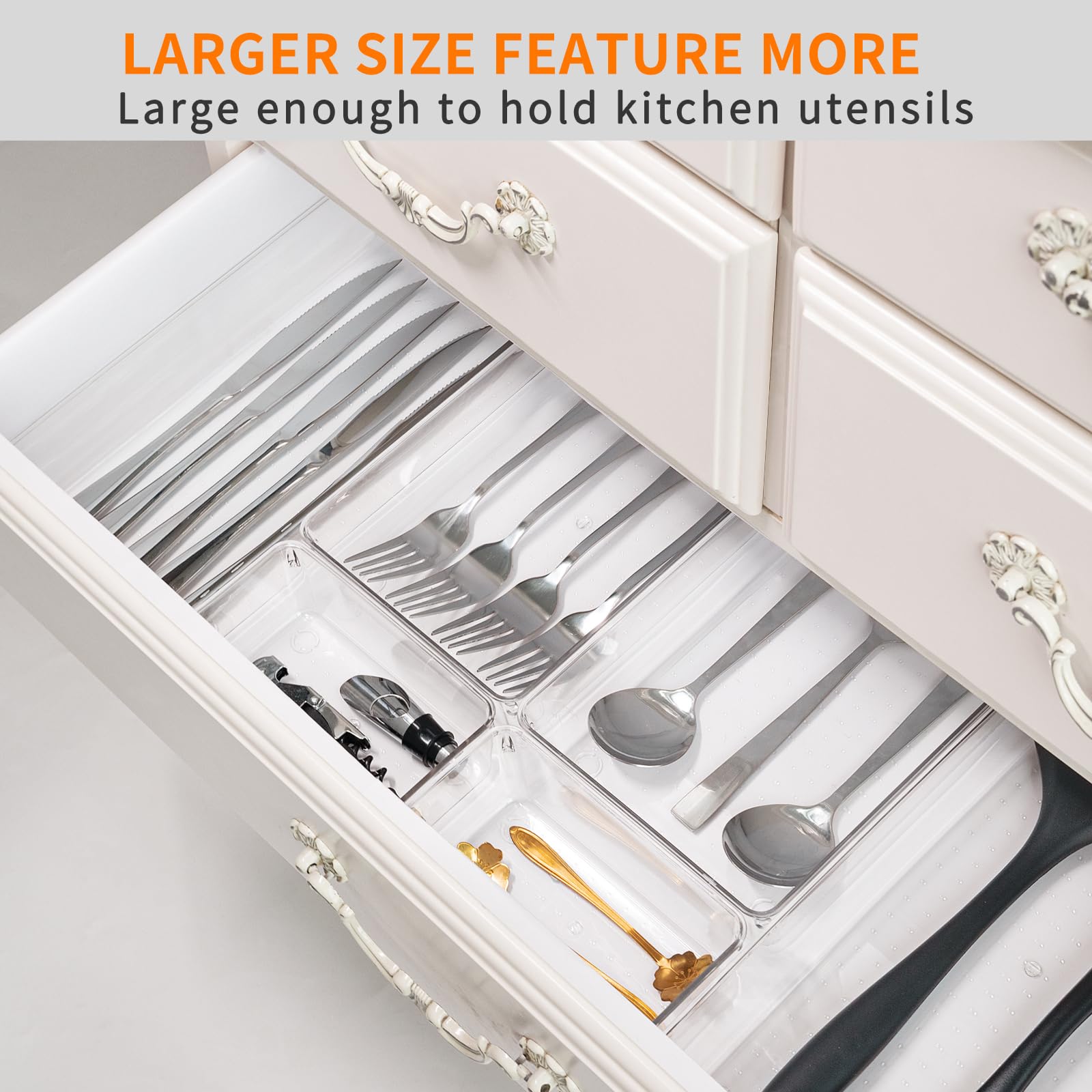 25 PCS Clear Plastic Drawer Organizers Set, 4-Size Versatile Bathroom and Vanity Drawer Organizer Trays, Storage Bins for Makeup