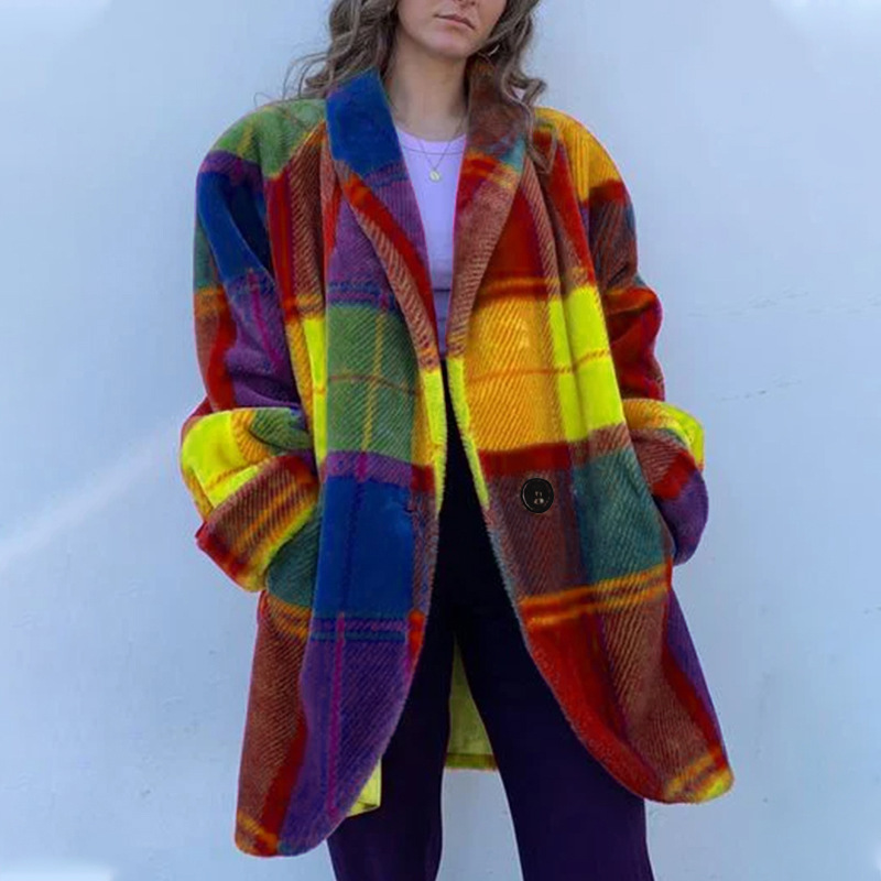 🔥Vibrant Plaid Fuzzy Fleece Jacket