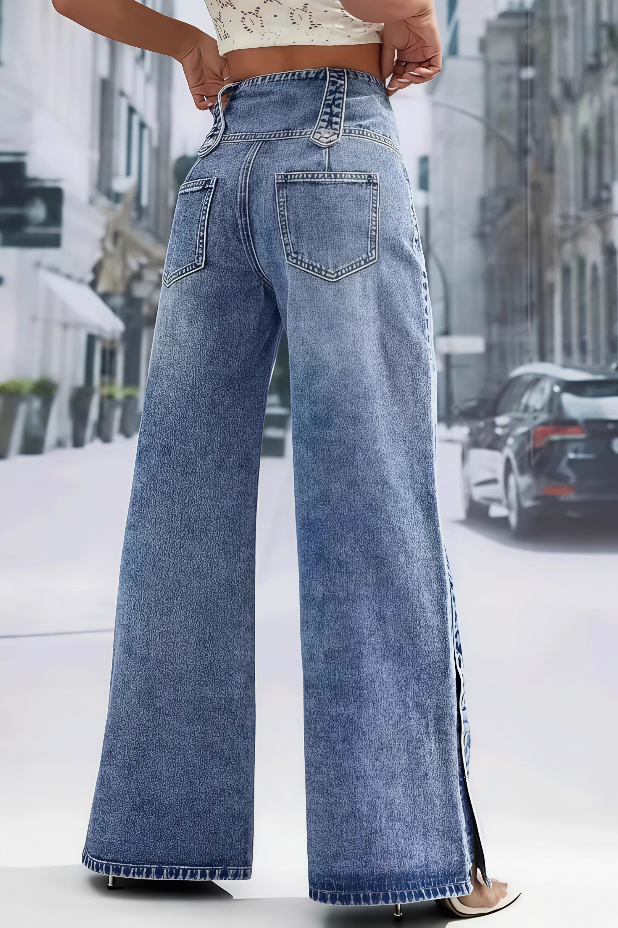 Frayed Slit Hem Wide Leg Jeans