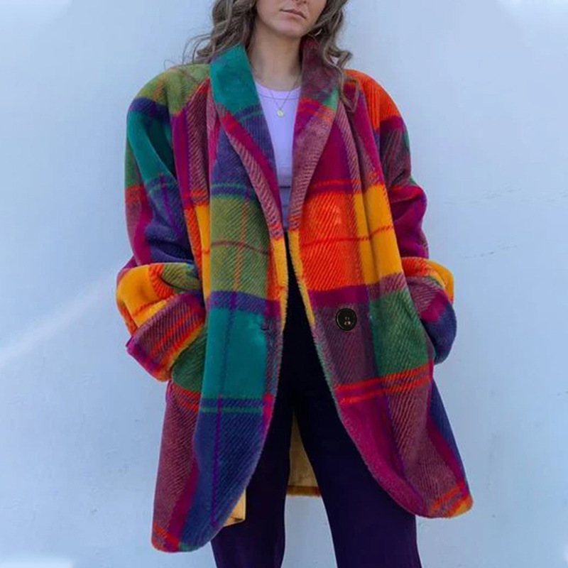 🔥Vibrant Plaid Fuzzy Fleece Jacket