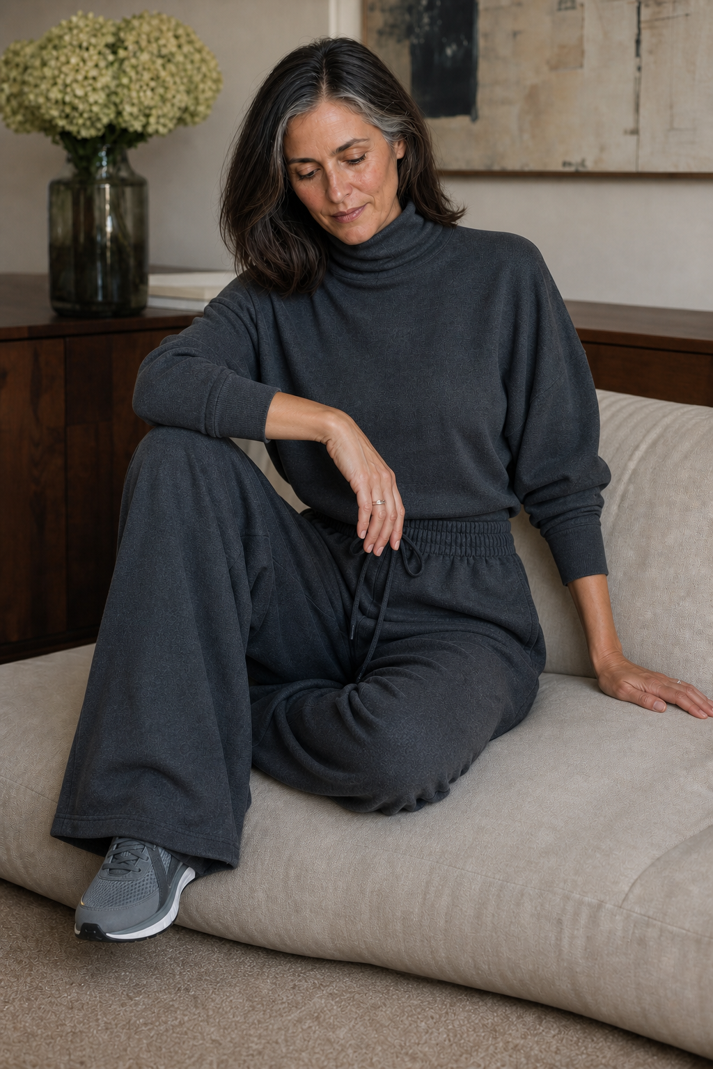  Turtleneck Top And Wide-Leg Pants Set