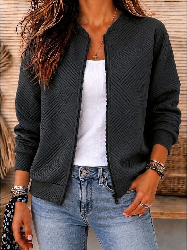 Women's Quilted Jacket Casual Jacket Windproof Warm Pocket Open Front Daily Casual Casual Regular Stand Collar Regular Fit Long Sleeve Outerwear Blue Black Pink Fall Winter