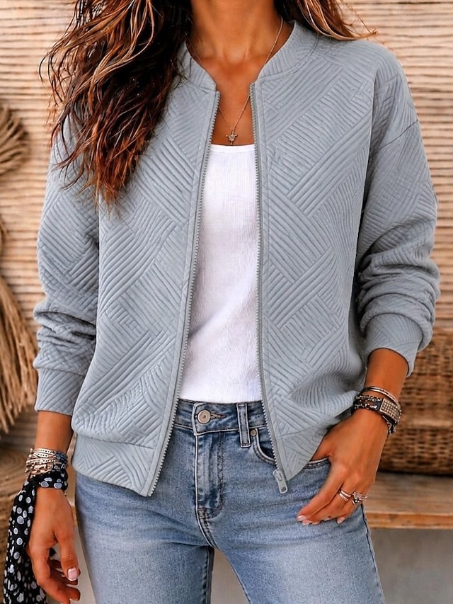 Women's Quilted Jacket Casual Jacket Windproof Warm Pocket Open Front Daily Casual Casual Regular Stand Collar Regular Fit Long Sleeve Outerwear Blue Black Pink Fall Winter