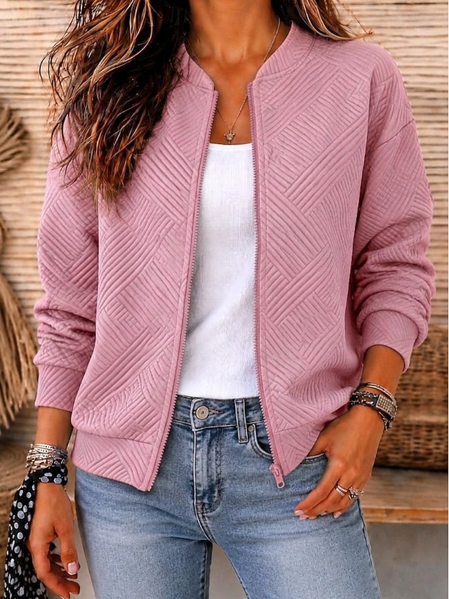 Women's Quilted Jacket Casual Jacket Windproof Warm Pocket Open Front Daily Casual Casual Regular Stand Collar Regular Fit Long Sleeve Outerwear Blue Black Pink Fall Winter