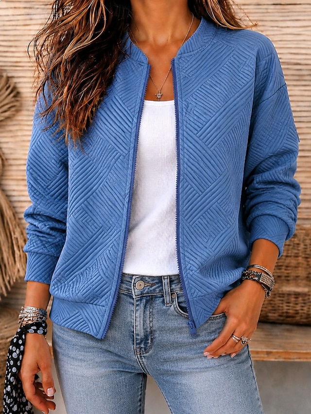 Women's Quilted Jacket Casual Jacket Windproof Warm Pocket Open Front Daily Casual Casual Regular Stand Collar Regular Fit Long Sleeve Outerwear Blue Black Pink Fall Winter
