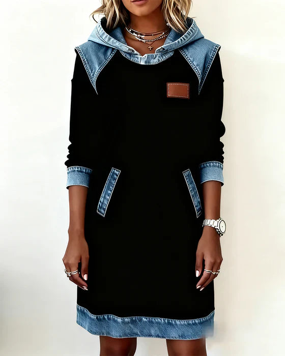 Urban Contrast Hooded Dress