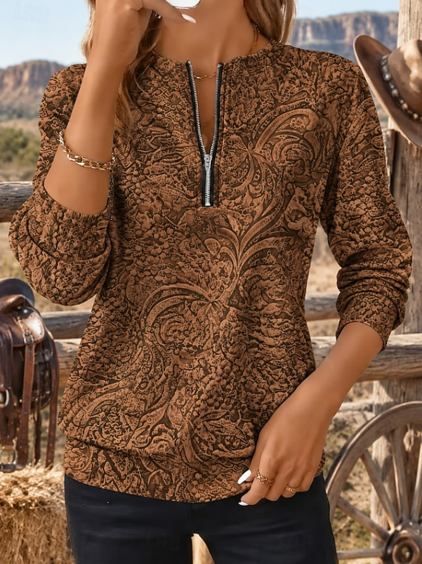 Women‘s Abstract Half Open Collar Printing Vintage Spring/Fall Long Sleeve Sweatshirt