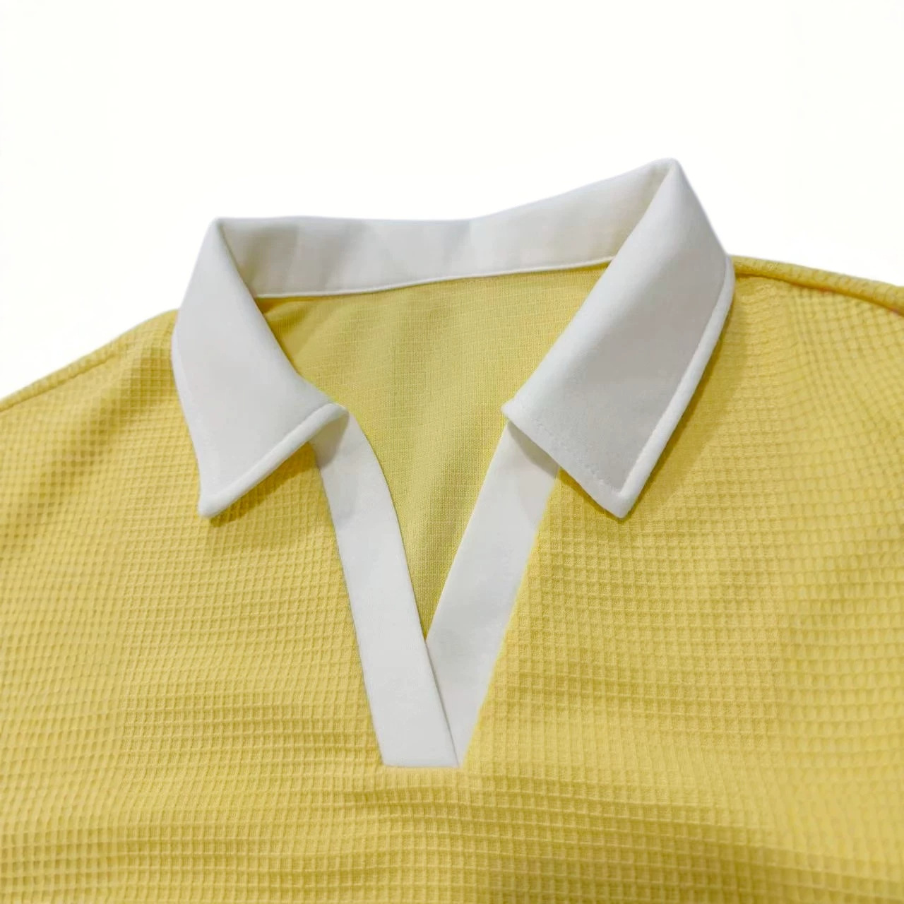 👚 Women's V-Neck Waffle-Knit Contrast Loose-Fit Casual Collared Long-Sleeve Sweatshirt 🤍