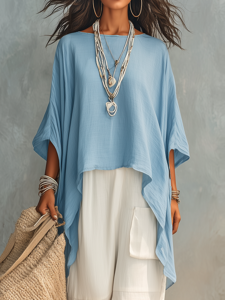 Batwing Irregular Hem Top Cargo Wide Leg Two Piece Matching Set