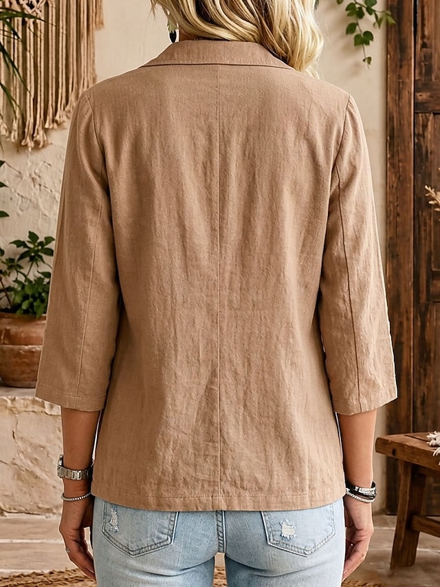 Women’s Casual Linen Blazer Relaxed Fit Single Button Pocket Jacket