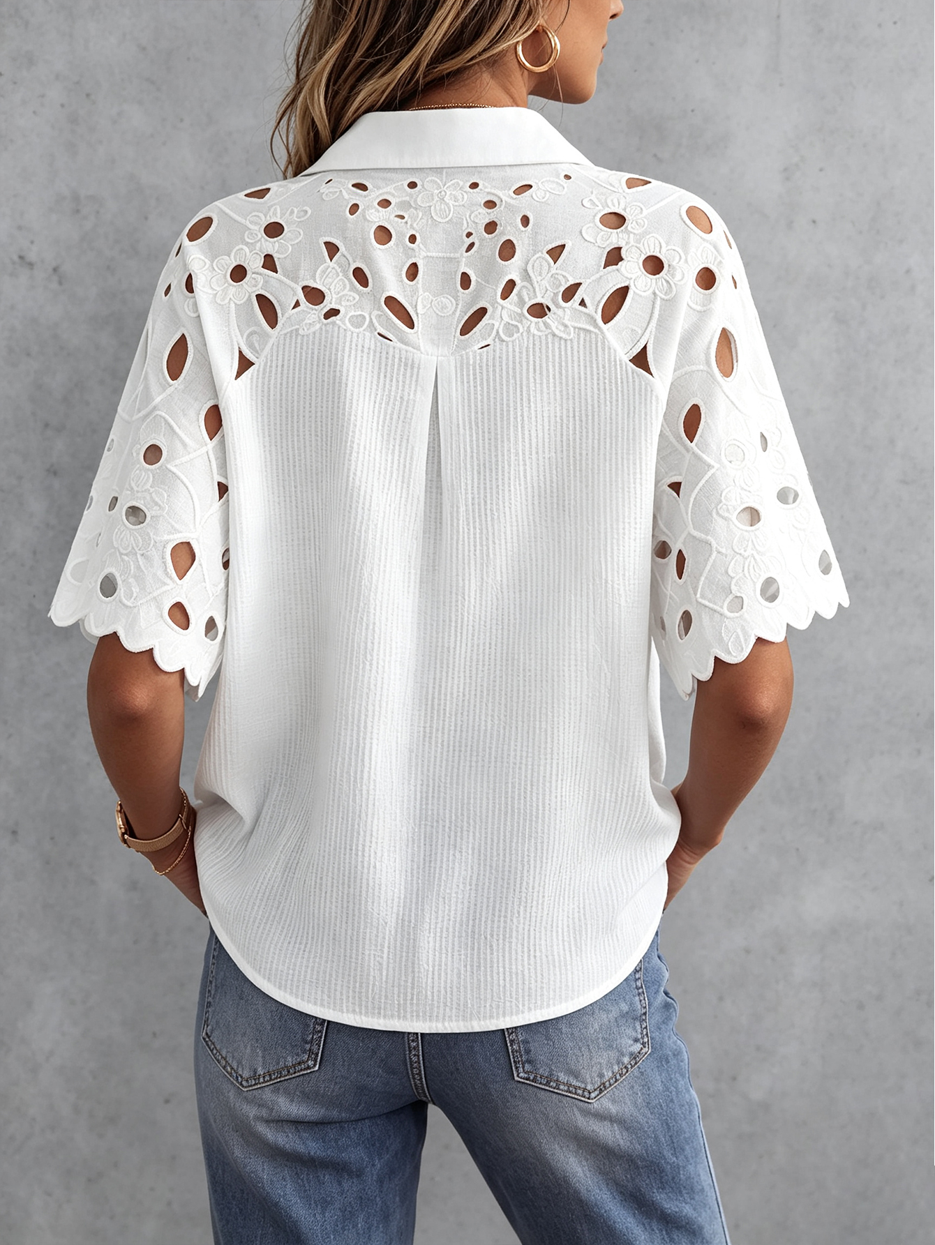 Boho Floral Embroidered Patchwork Knit Button-up Top