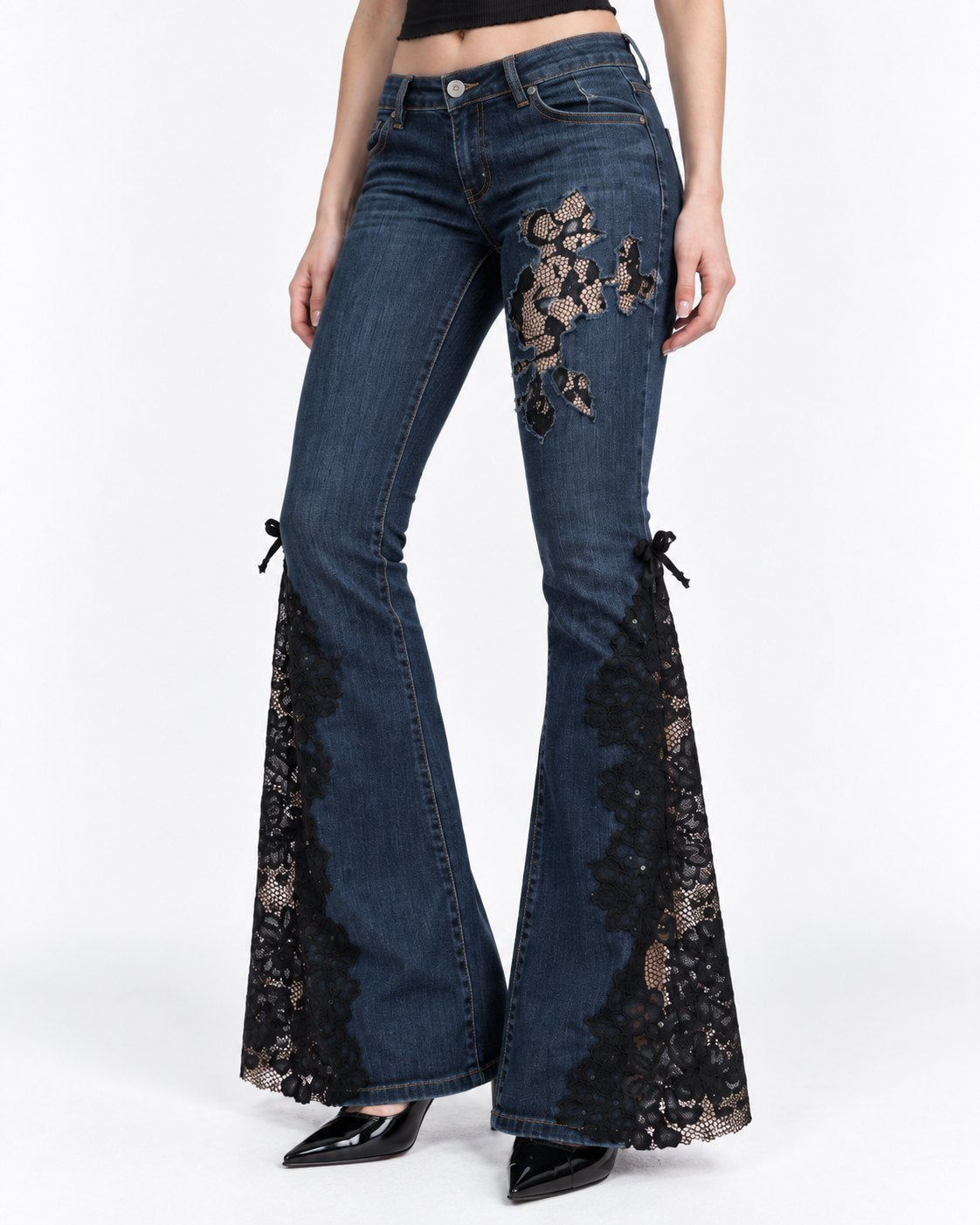 Women's Midnight Lace Low rise. Long flare Pants