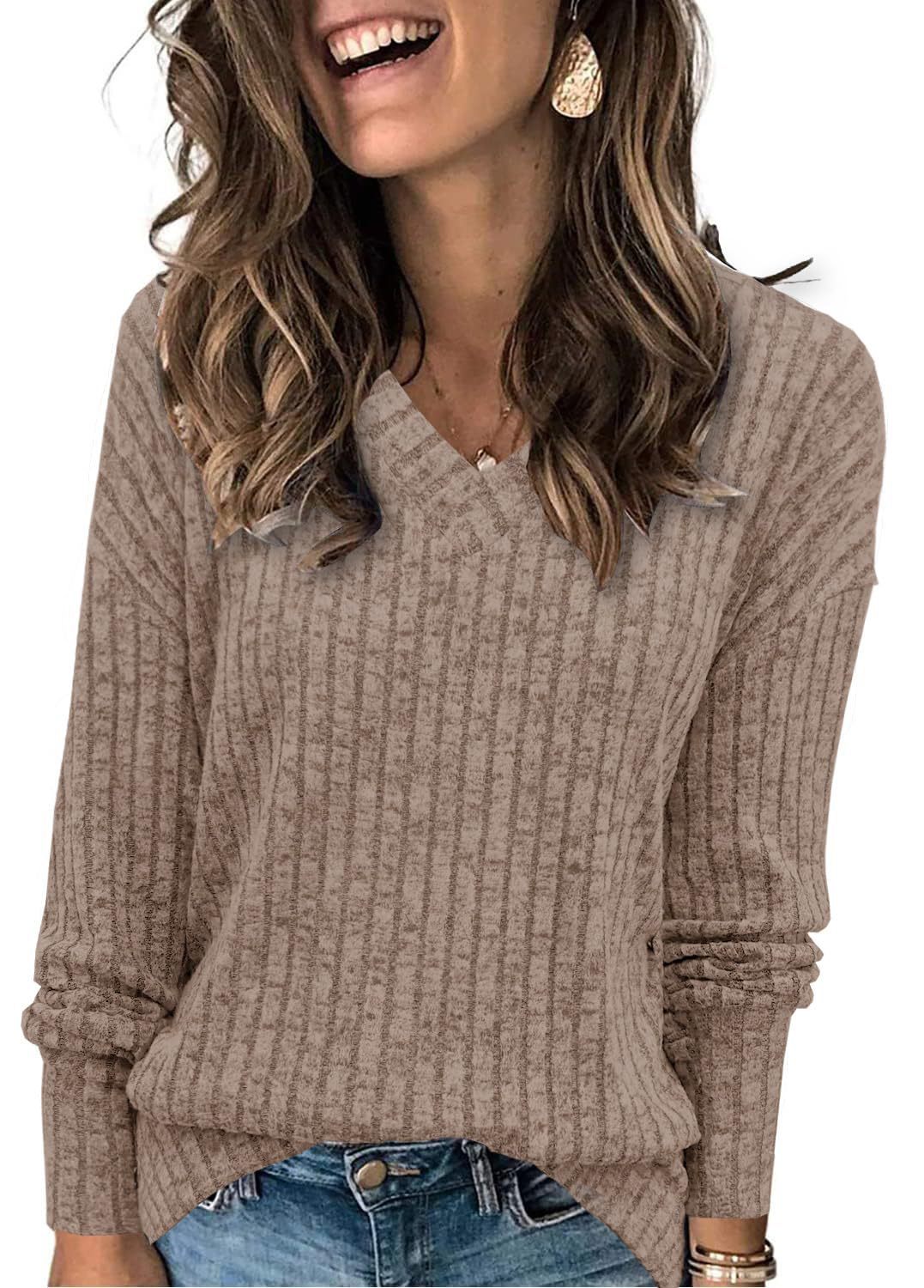 Ribbed V-Neck Knit Sweater