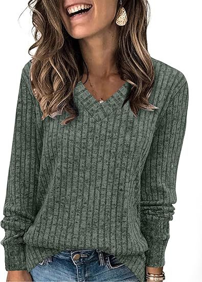 Ribbed V-Neck Knit Sweater