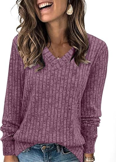 Ribbed V-Neck Knit Sweater