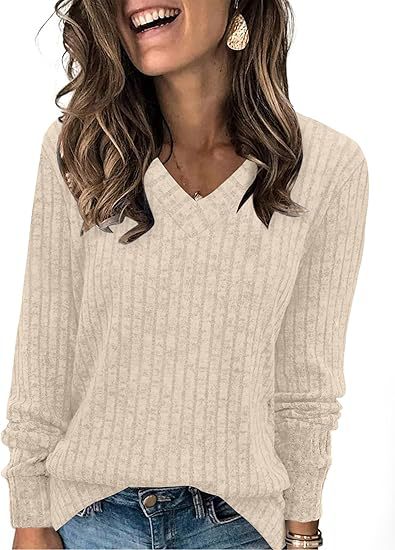 Ribbed V-Neck Knit Sweater
