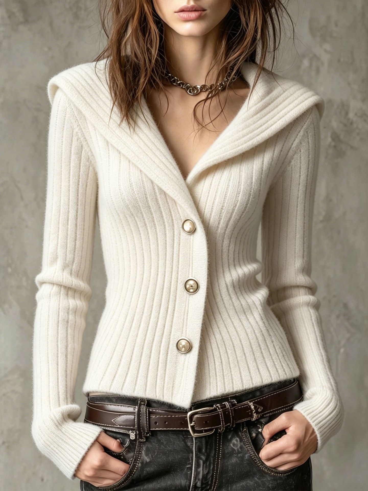Women’s Shawl Collar Ribbed Knit Cardigan Button Down Slim Sweater