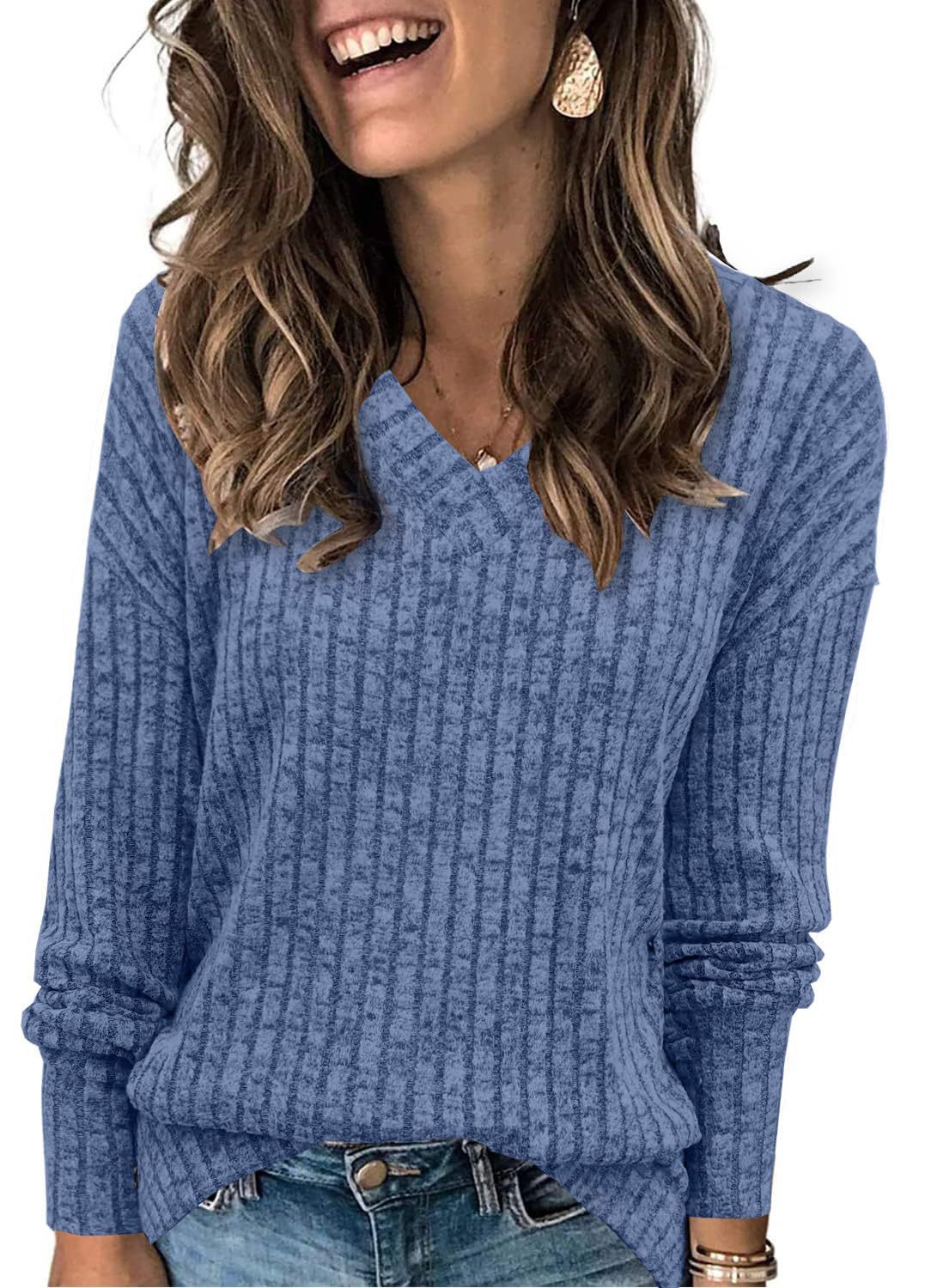 Ribbed V-Neck Knit Sweater