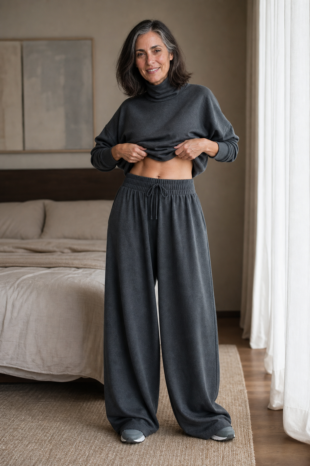  Turtleneck Top And Wide-Leg Pants Set