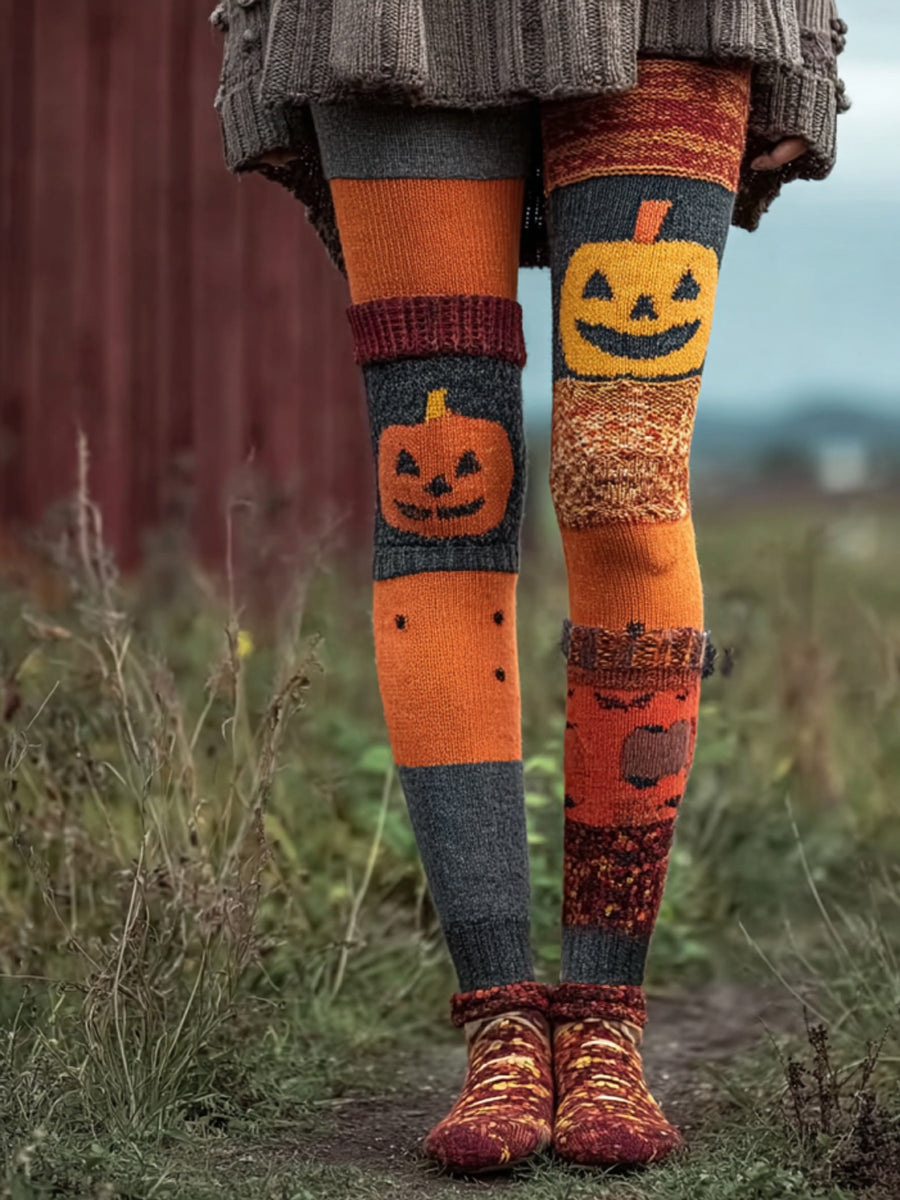 Women’s Halloween Pumpkin Print Leggings High Waist Stretch Slim Pants