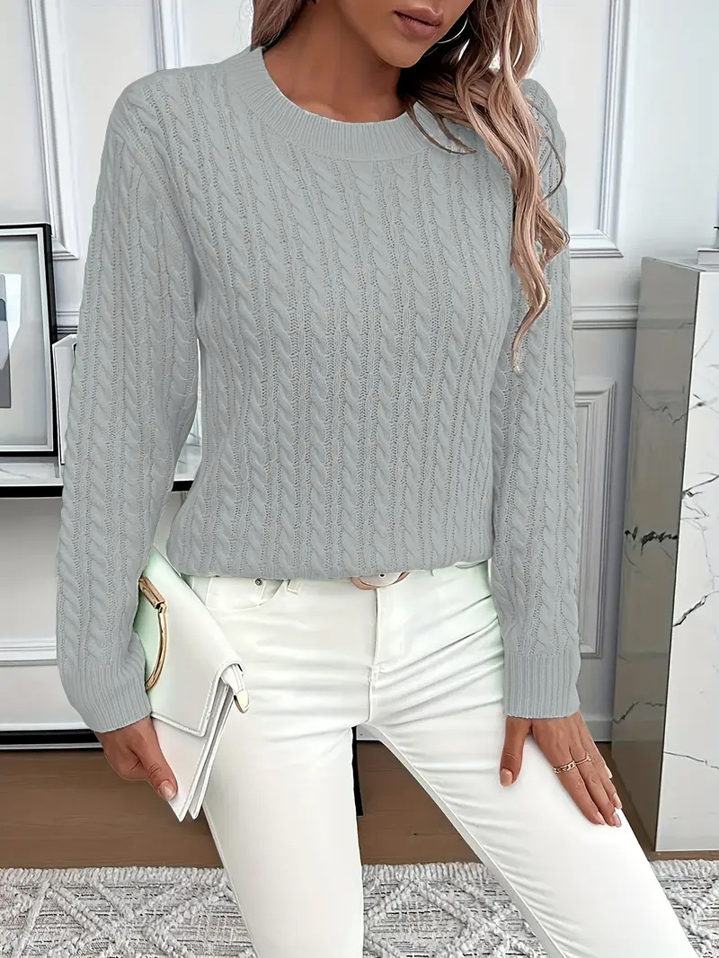 Cable Knit Crew Neck Long Sleeve Sweater