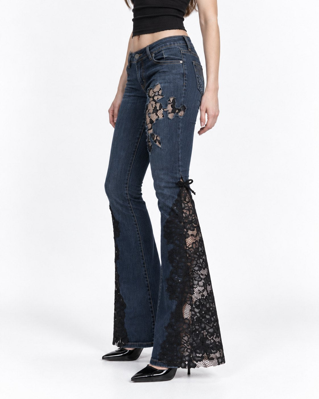 Women's Midnight Lace Low rise. Long flare Pants