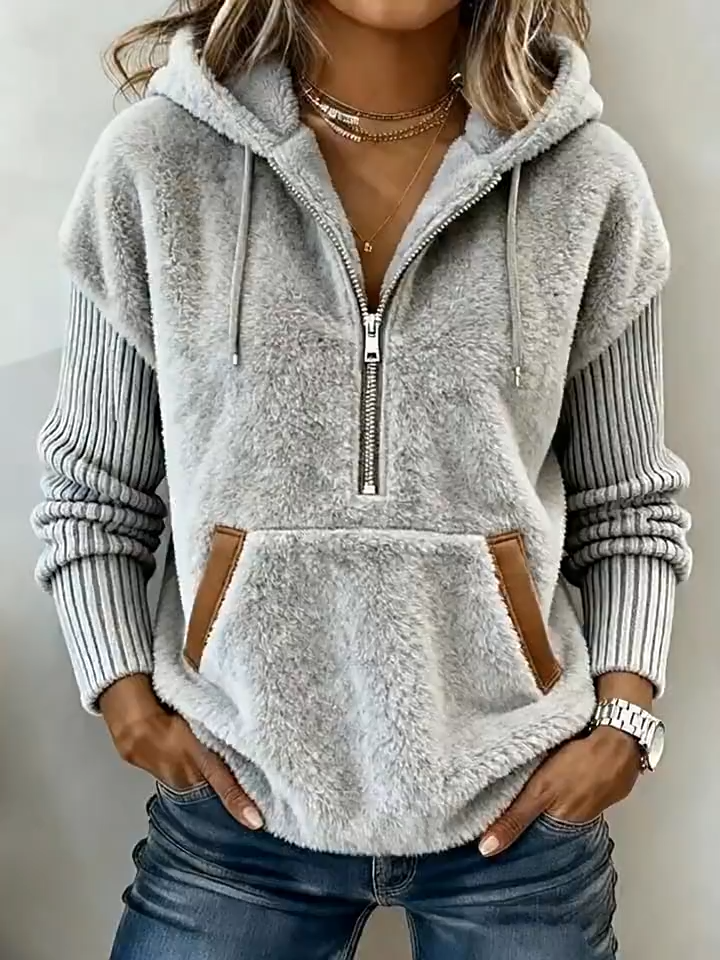 Women's Fleece Patchwork Hooded Sweatshirt Jacket ✨🧥