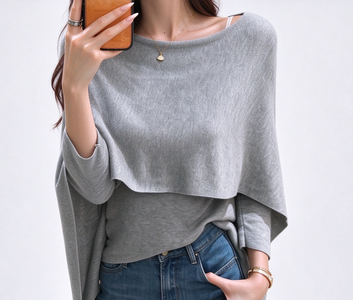 Women's Layered Knit Sweater – Faux Two-Piece Pullover Top