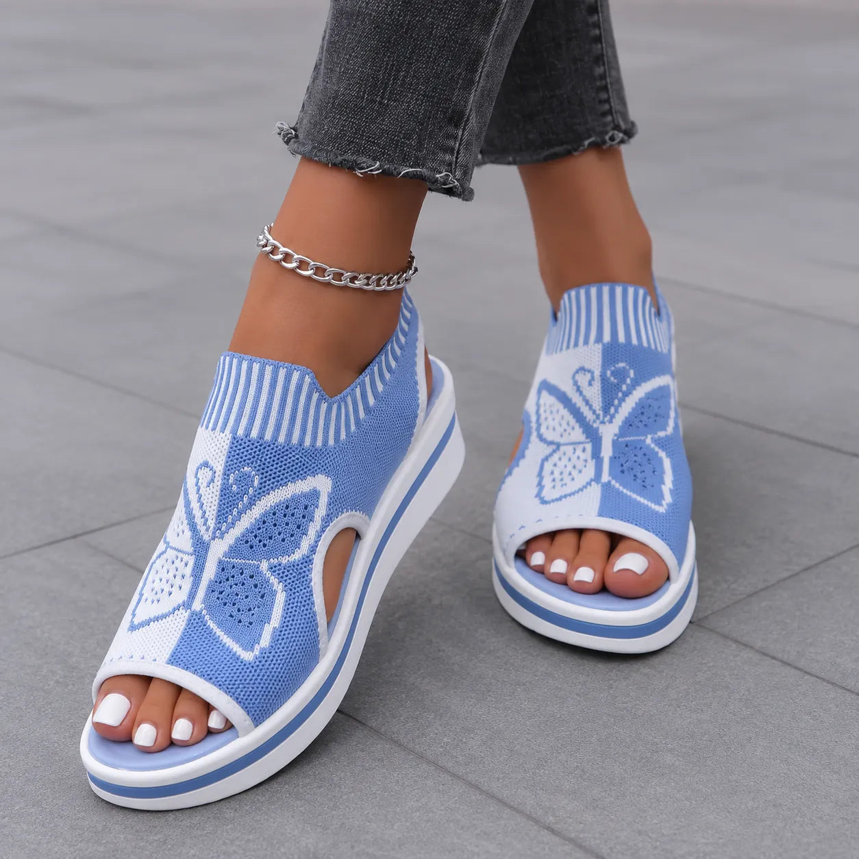 Butterfly Knit Platform Peep Toe Sandals for Women