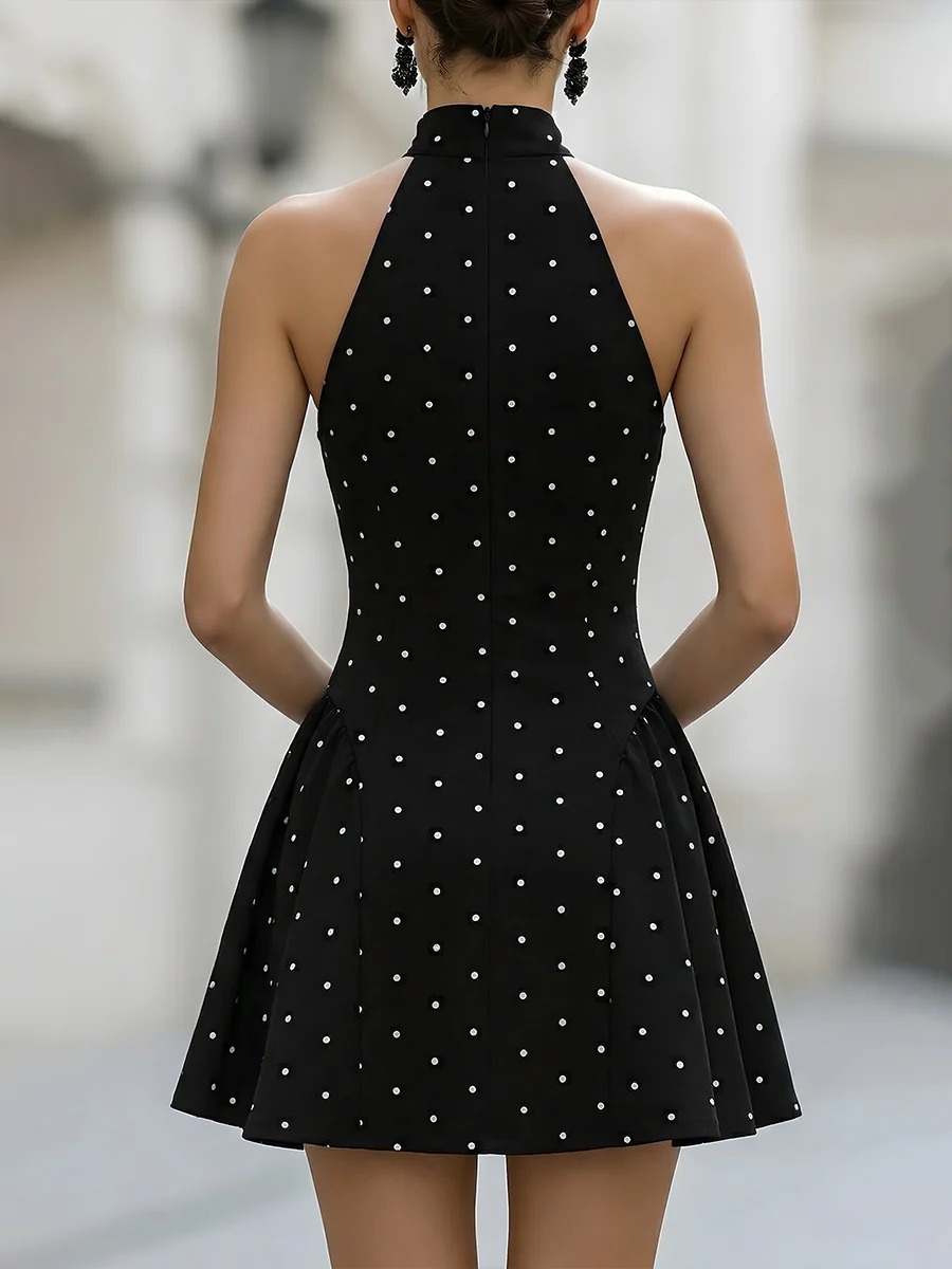 Polka Dot Halter Neck Fit & Flare Mini Dress
