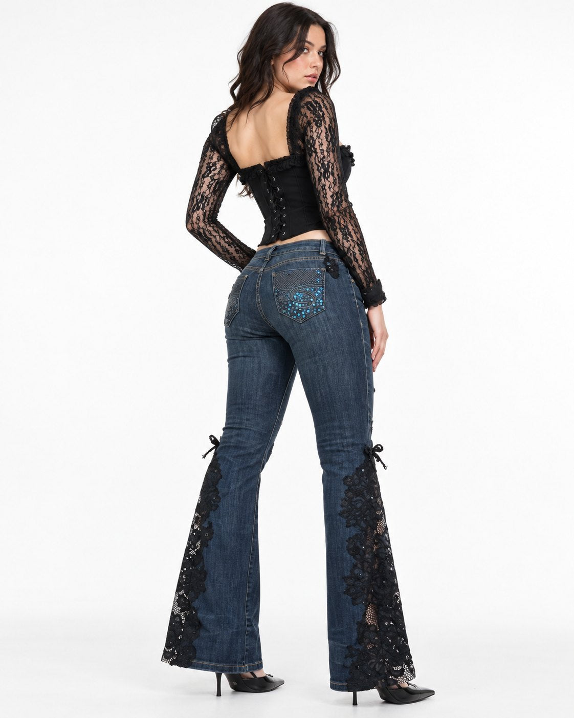 Women's Midnight Lace Low rise. Long flare Pants