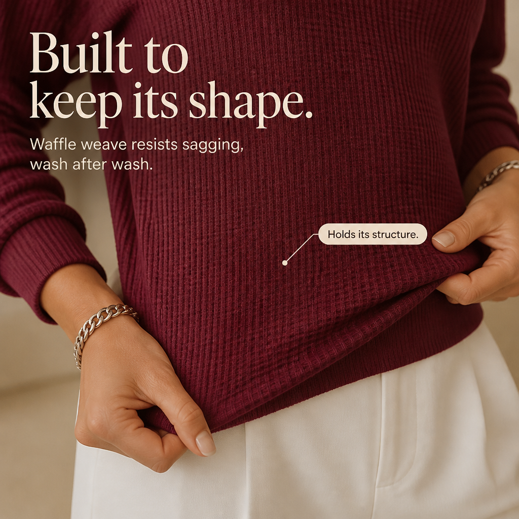 Waffle Knit Drop-Shoulder V-Neck Top