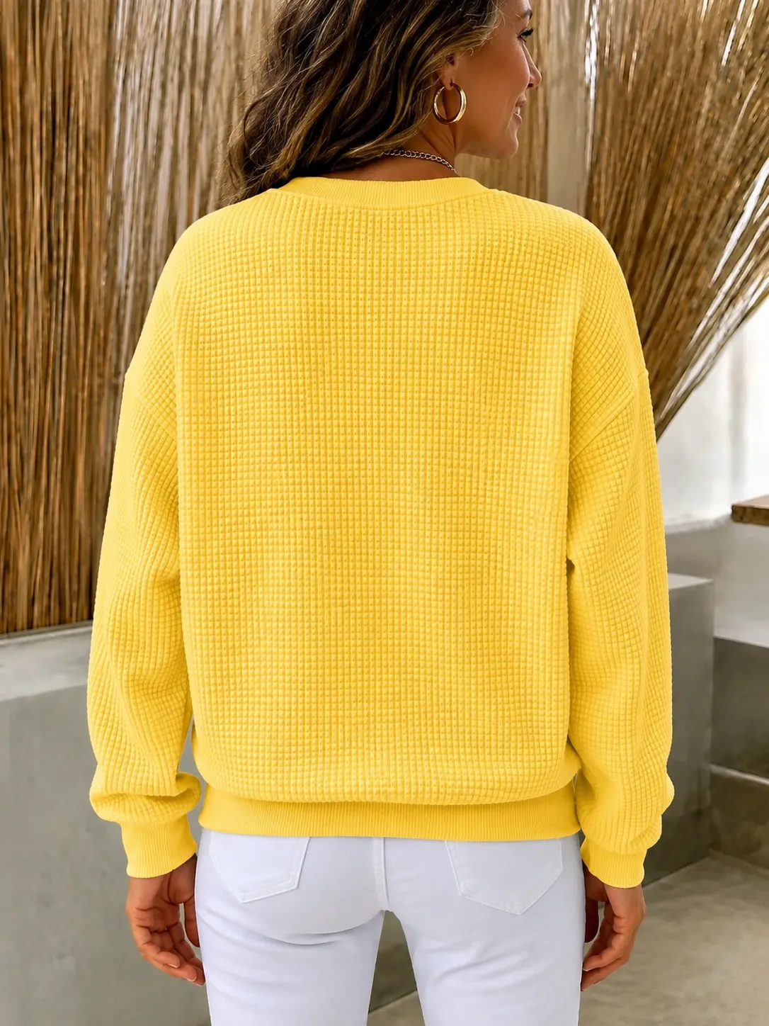CLEARANCE SALE🔥Women's Waffle Knit Crewneck Sweatshirt