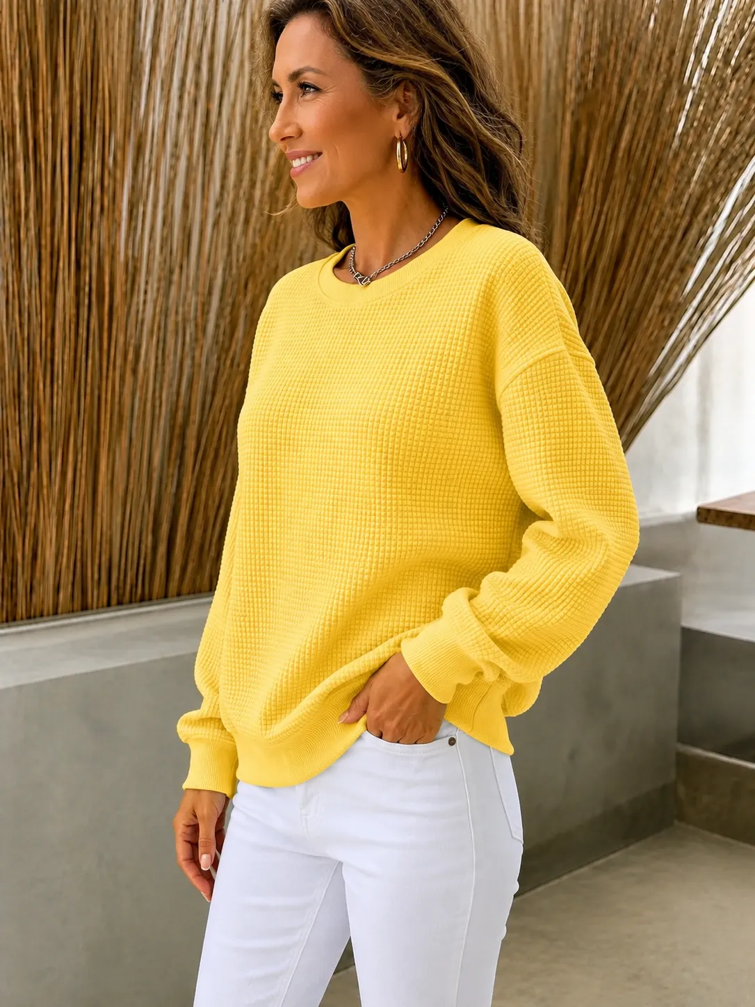 CLEARANCE SALE🔥Women's Waffle Knit Crewneck Sweatshirt