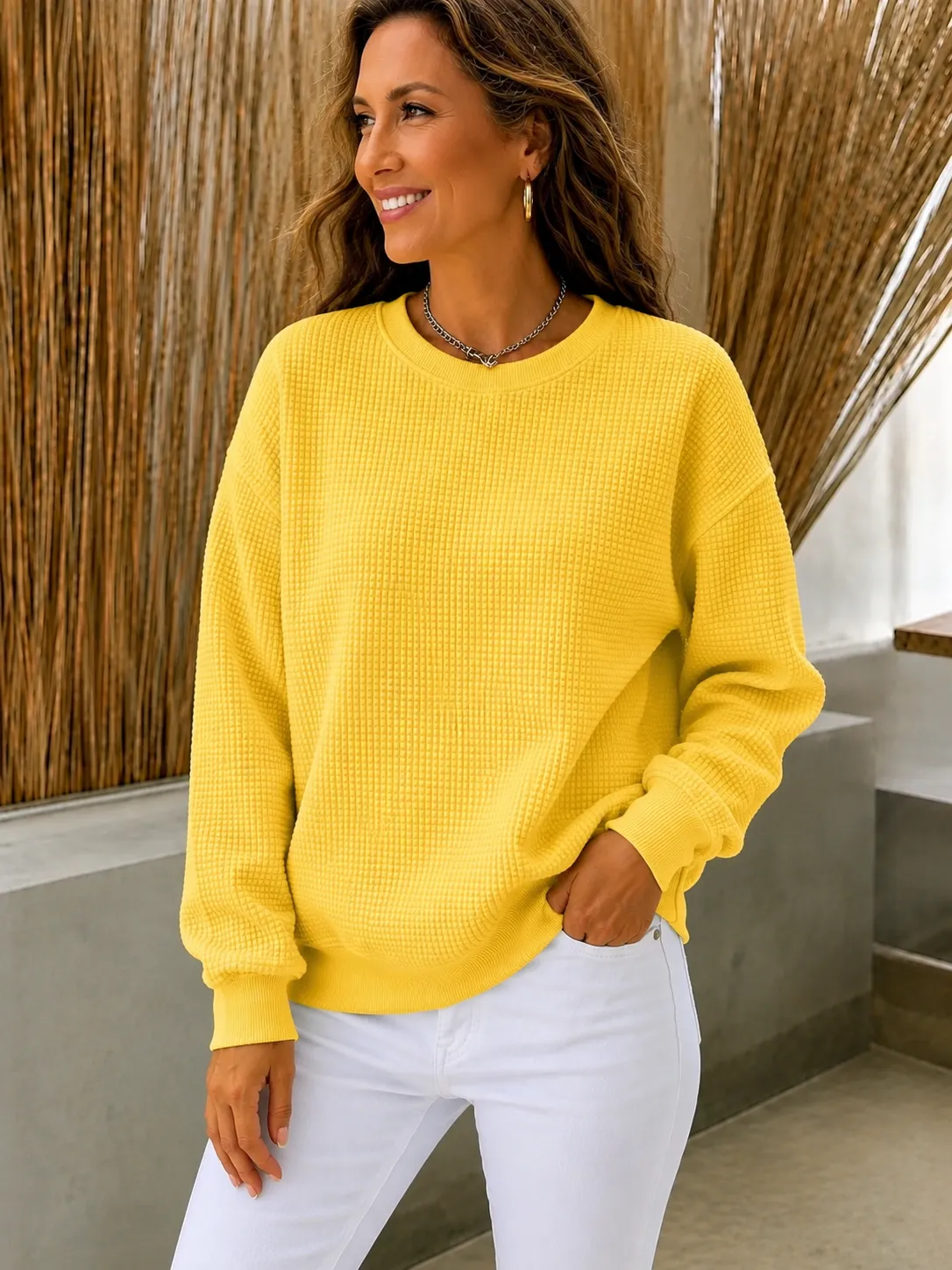 CLEARANCE SALE🔥Women's Waffle Knit Crewneck Sweatshirt