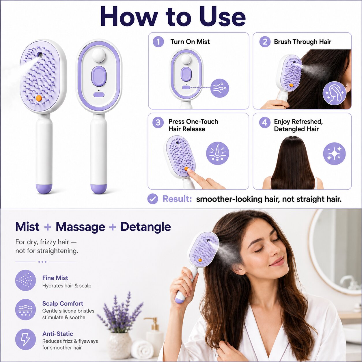 ICONIC™ 4-in-1 Electric Hair Straightener Massage Keratin Brush