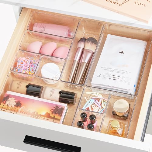 28 Pack Clear Drawer Organizer Bins, 4 Sizes Storage Trays