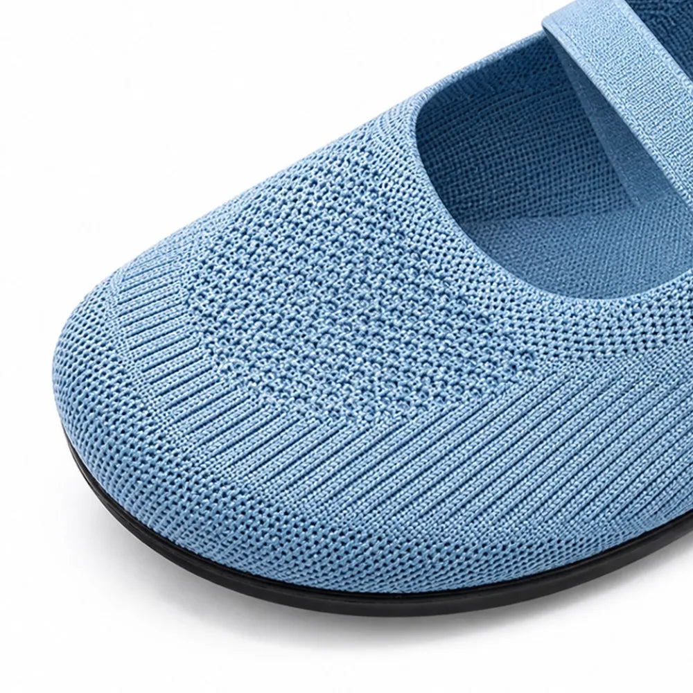 Knit Mary Jane Flats with Elastic Straps for Women, Slip On Breathable Ballet Shoes