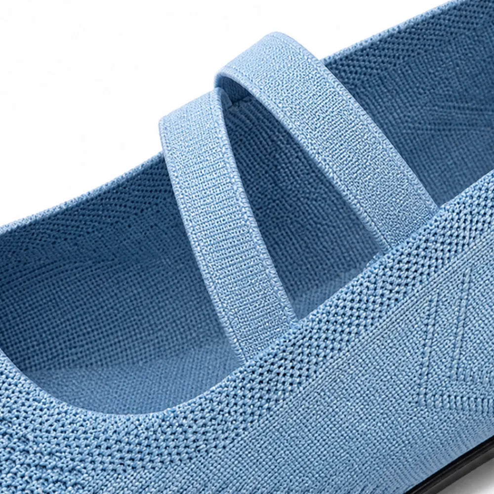 Knit Mary Jane Flats with Elastic Straps for Women, Slip On Breathable Ballet Shoes