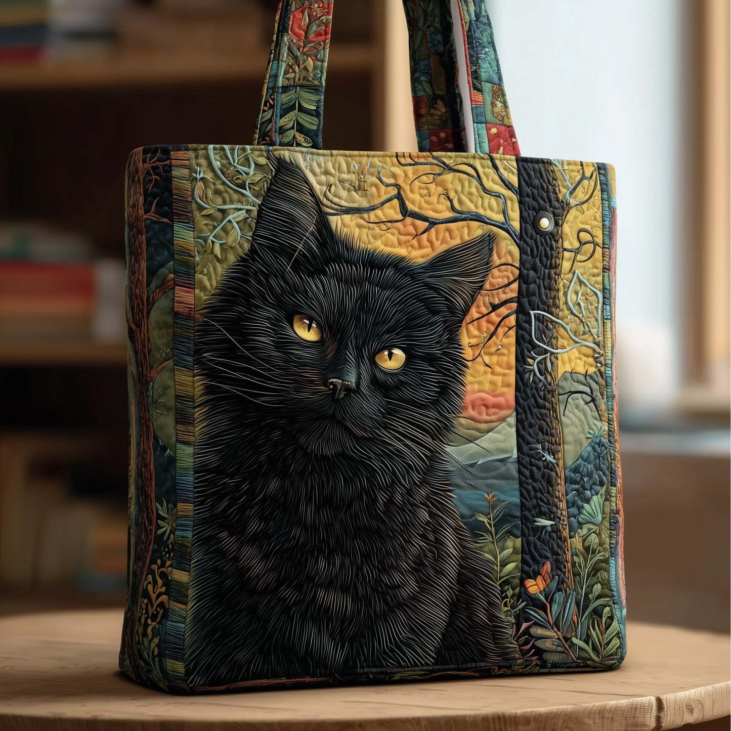 Handmade Black Cat Quilted Tote Bag