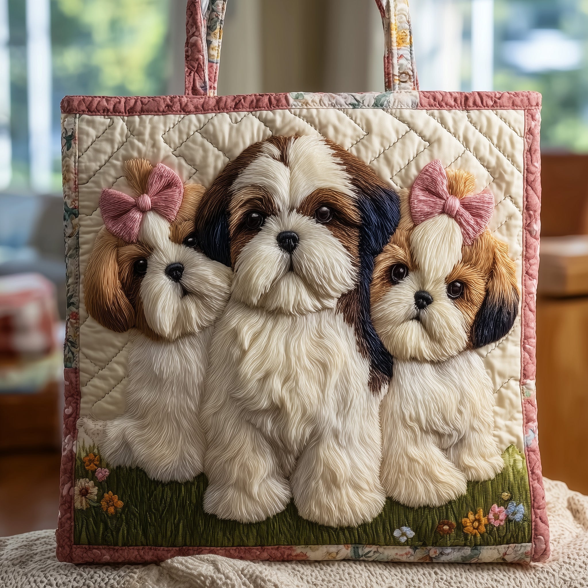 Handmade Shih Tzu Joy Quilted Tote Bag