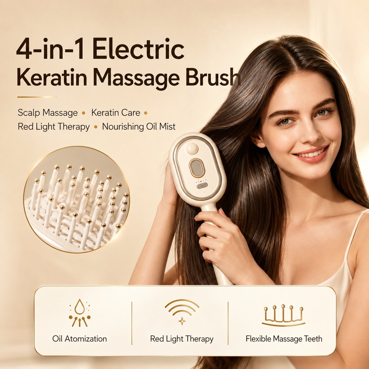 ICONIC™ 4-in-1 Electric Hair Straightener Massage Keratin Brush