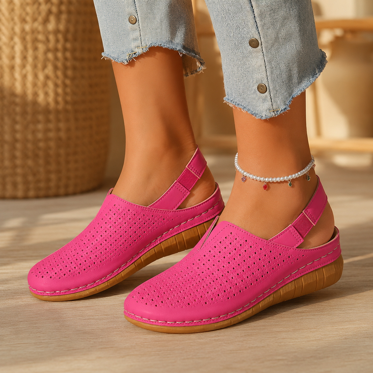 Women's Perforated Wedge Slingback Comfort Sandals